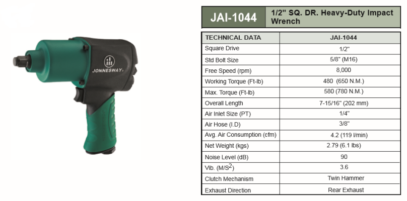 1/2" SQ. DR. HEAVY-DUTY IMPACT WRENCH - JAI-1044