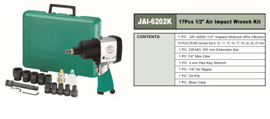 1/2" AIR IMPACT WRENCH KIT 17 PCS - JAI-6202K