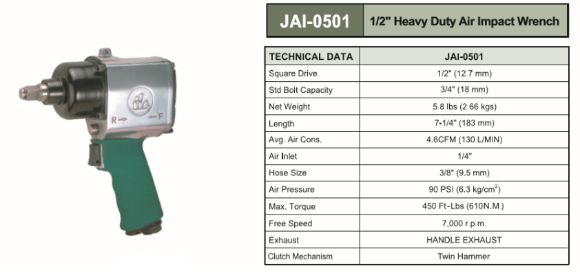 1/2" HEAVY DUTY AIR IMPACT WRENCH - JAI-0501