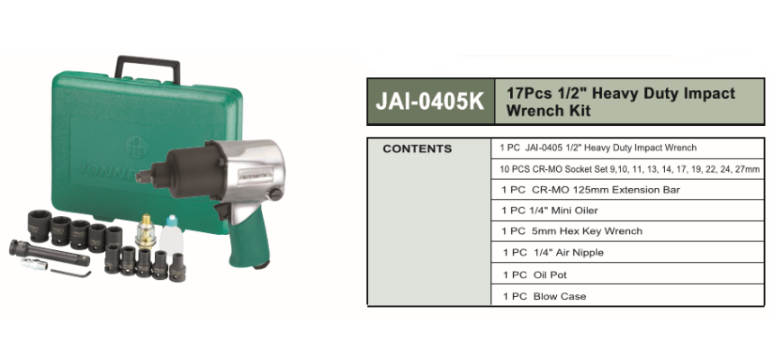 1/2" HEAVY DUTY IMPACT WRENCH KIT 17 PCS - JAI-0405K