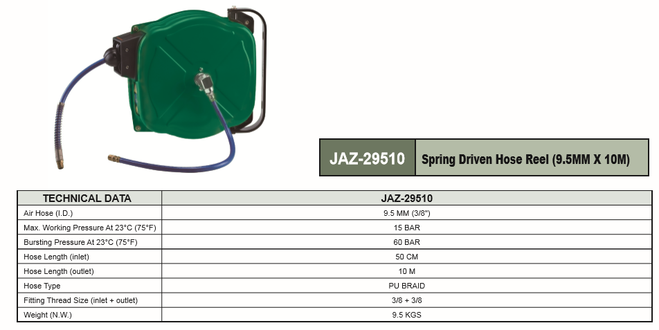  SPRING DRIVEN HOSE REEL (9.5MM X 10M) - JAZ-29510 Professional Air Sender Jonnesway supplier, supply, supplies | Brilliance Trading Sdn.Bhd 