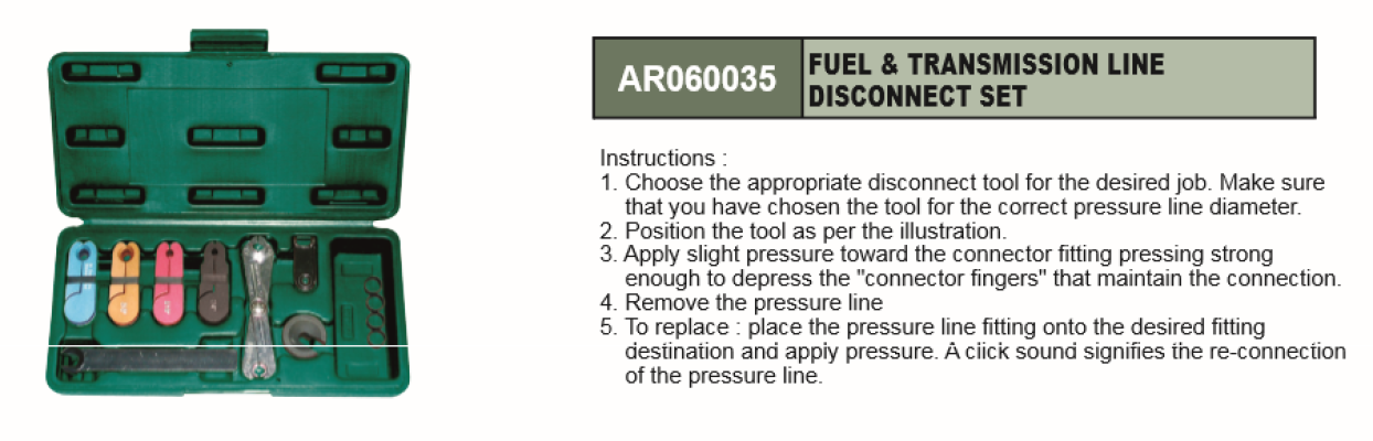 FUEL & TRANSMISSION LINE DISCONNECT SET - AR060035