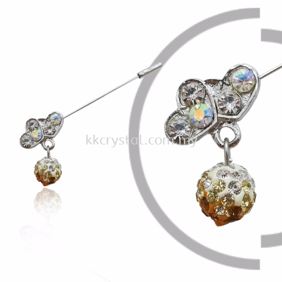 Pin Brooch 7013# (Double Heart), Gold Topaz, 2pcs/pack