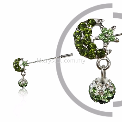 Pin Brooch 7046# (Star & Moon), Green Olivine, 2pcs/pack