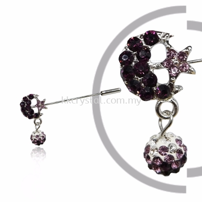 Pin Brooch 7046# (Star & Moon), Purple Amethyst, 2pcs/pack