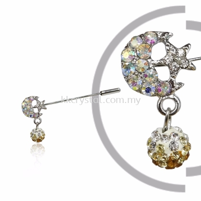 Pin Brooch 7046# (Star & Moon), Gold Topaz, 2pcs/pack