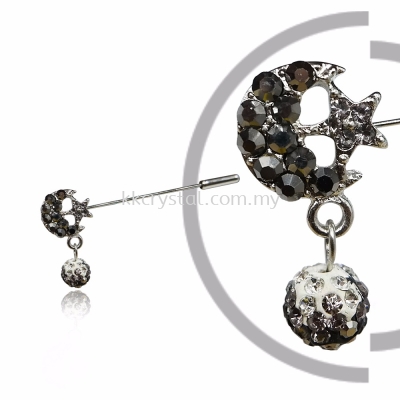 Pin Brooch 7046# (Star & Moon), Silver, 2pcs/pack