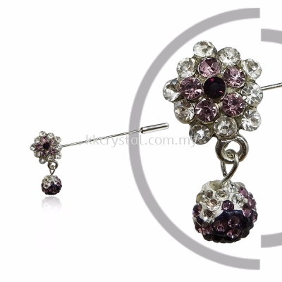 Pin Brooch 7047#, Purple Amethyst, 2pcs/pack