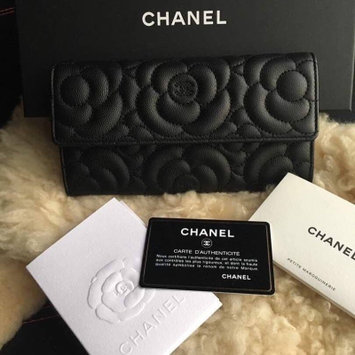 (SOLD) Brand New Chanel Limited Edition Camellia Black Caviar Long Wallet