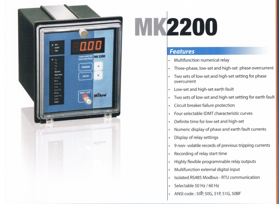 MIKRO MK2200-240A COMBINED OVERCURRENT AND EARTH FAULT RELAY Mikro  Protection Relay