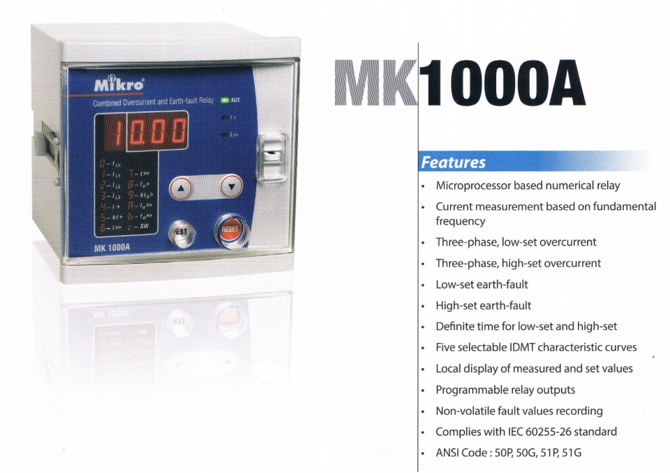 MIKRO MK1000A-240A COMBINED OVERCURRENT AND EARTH FAULT RELAY Mikro  Protection Relay