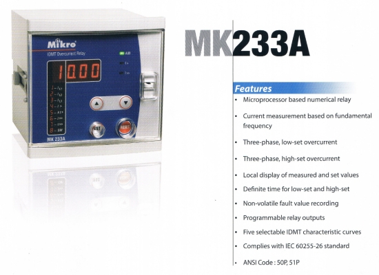 MIKRO MK233A NUMERICAL OVERCURRENT RELAY