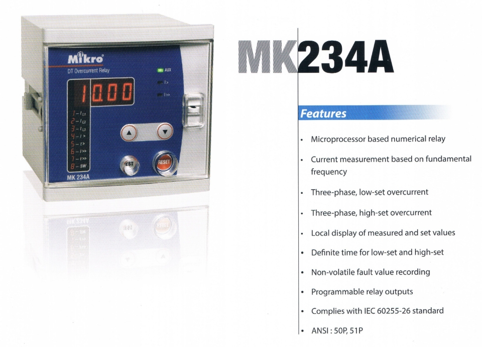 MIKRO MK234A DEFINITE TIME OVERCURRENT RELAY Mikro  Protection Relay