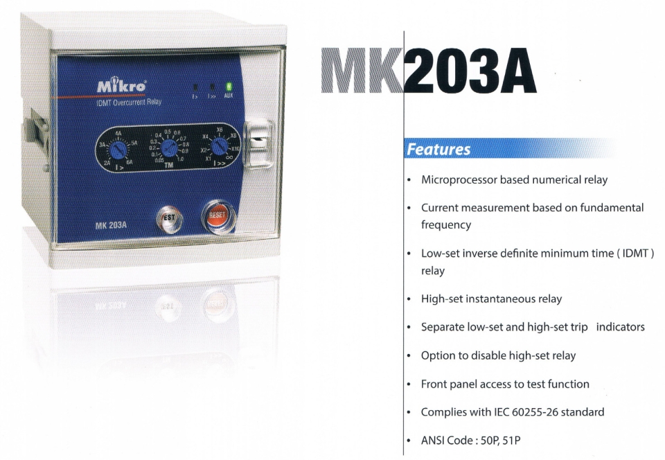 MIKRO MK203A IDMT OVERCURRENT RELAY Mikro  Protection Relay