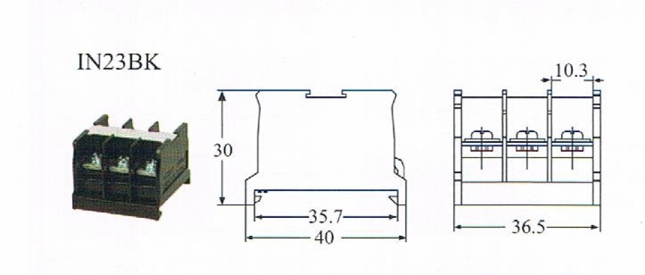 CKC IN23BK+IN23C  3 POLE TERMINAL BLOCK C/W COVER