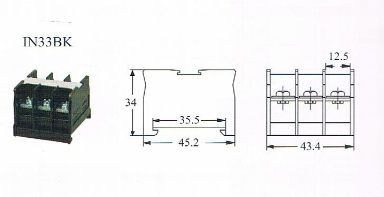 CKC IN33BK+IN33C  3 POLE TERMINAL BLOCK C/W COVER