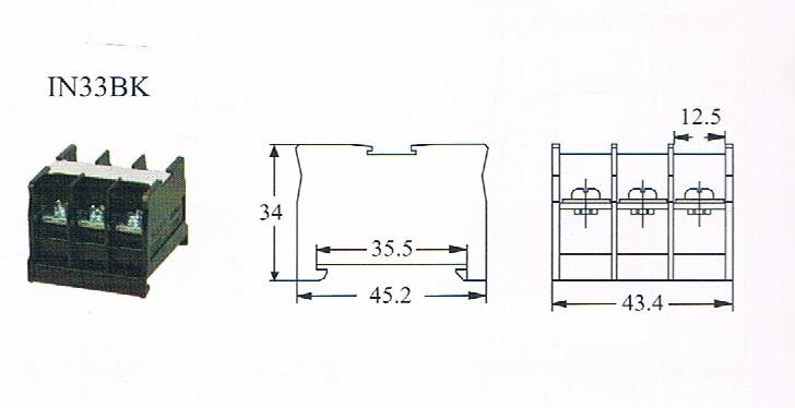 CKC IN33BK+IN33C  3 POLE TERMINAL BLOCK C/W COVER Cikachi IN Series Terminal Block Terminal Block 