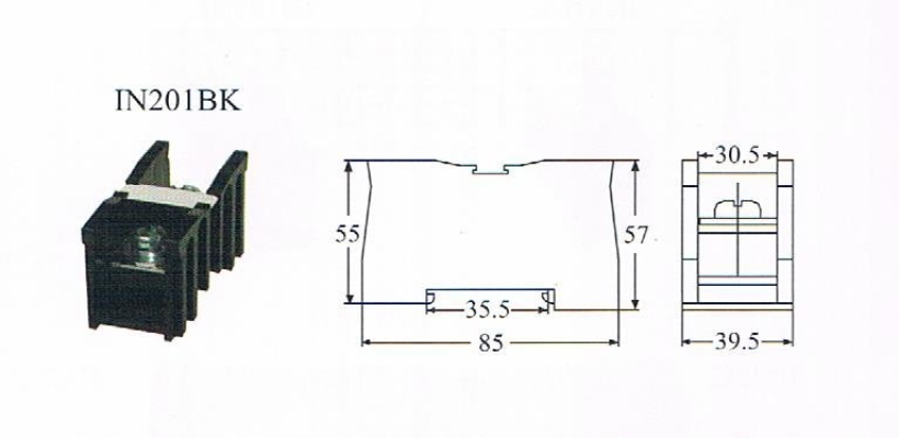 CKC IN201BK+IN201C  1 POLE TERMINAL BLOCK C/W COVER