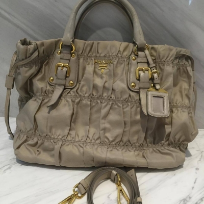 (SOLD) Prada Gaufre Nappa in Grey with Strap