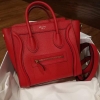 (SOLD) Celine Nano Grained Calfskin Luggage Tote in Red with Strap Celine