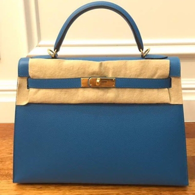 Brand New Hermes Kelly 32 Epsom Sellier Zanzibar GHW