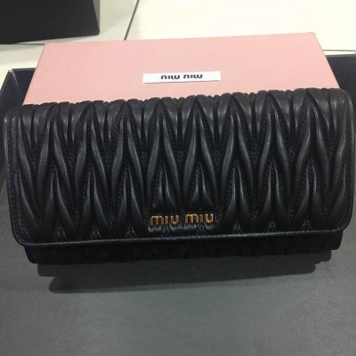 (SOLD) Brand New Miu Miu Matelass Leather Long Wallet in Black