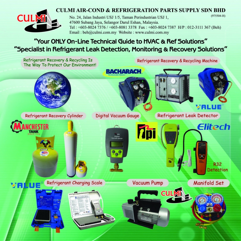 Full Offering of Tooling, Equipment and Measuring Instrument For Ref. Leak Detection and Recovery