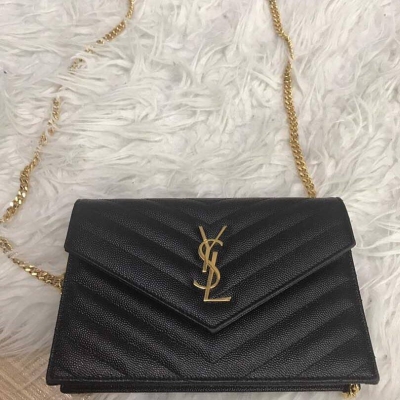 (SOLD) YSL Small Wallet on Chain in Black with GHW