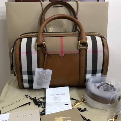 (SOLD) Burberry Boston in Brown Leather with Strap (Two Ways Carry)