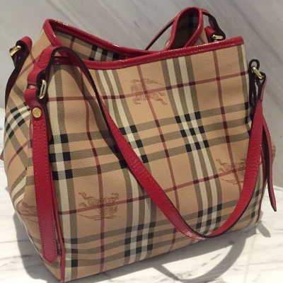 (SOLD) Burberry Haymarket Shoulder Tote with a Small Pouch