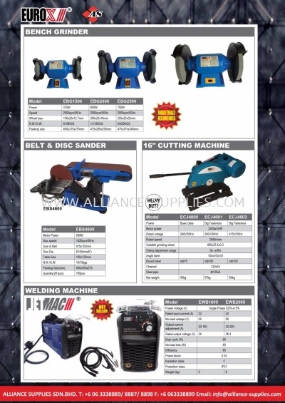 Bench Grinder/ Belt & Disc Sander/ 16" Cutting Machine/ Welding Machine