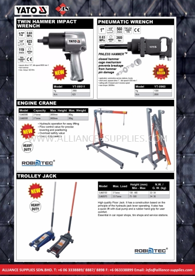 Workshop Tools/ Cabinet/ Floor Crane/ Floor Jack/ Air Impact Wrench