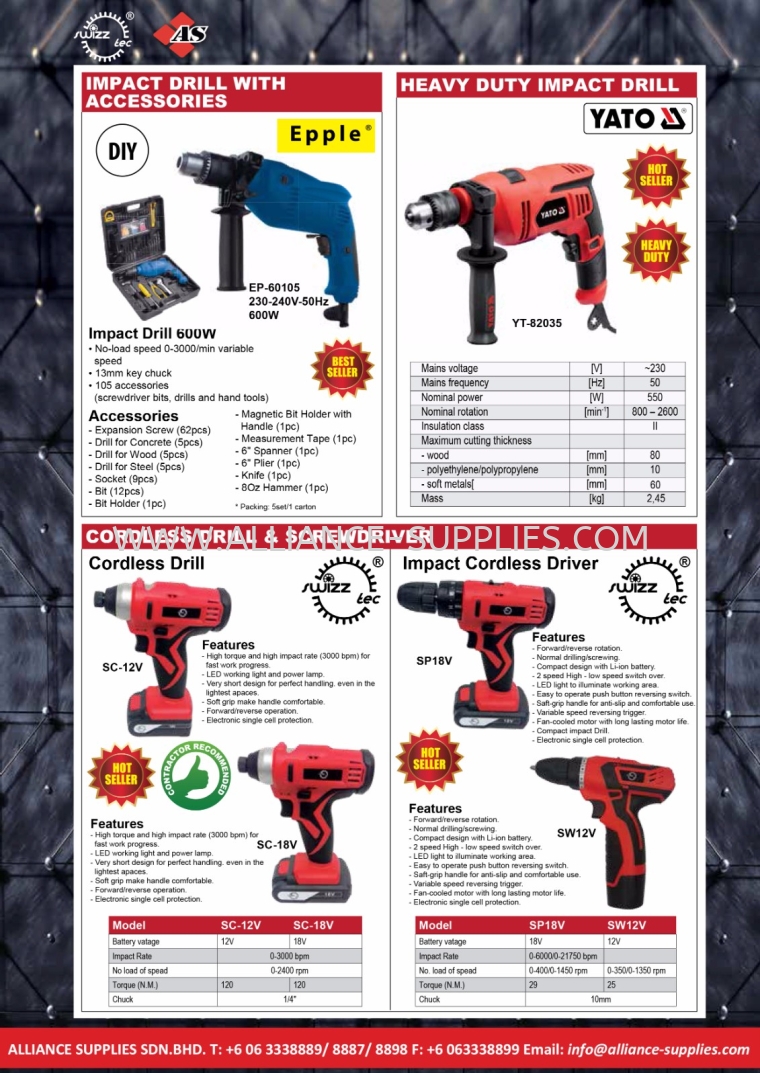 Impact Drill/ Cordless Drill/ Cordless Screwdriver/ Heavy Duty Jig Saw/ Hot Air Gun/ Heavy Duty Mitre Saw Machinery JETMAC / EUROX