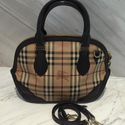 (SOLD) Burberry Haymarket Orchard Two Ways Carry in Brown Leather