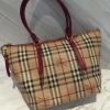 (SOLD) Burberry Haymarket Salisbury Mixedmedia Shoulder Tote in Red Leather Trim Burberry