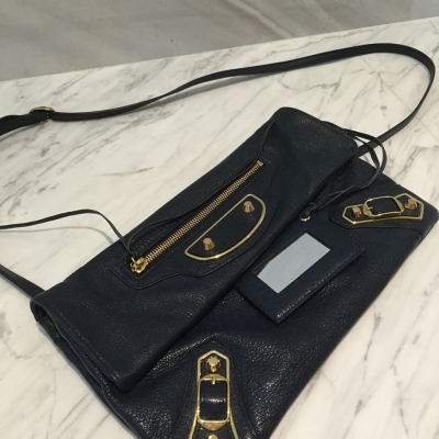 (SOLD) Balenciaga Metallic Edge Envelope Crossbosy in Navy Blue with GHW