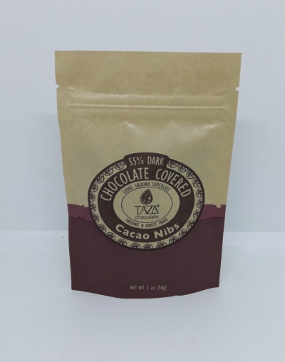 TAZA-55% DARK CHOCOLATE COVERED*CACAO NIBS-56G