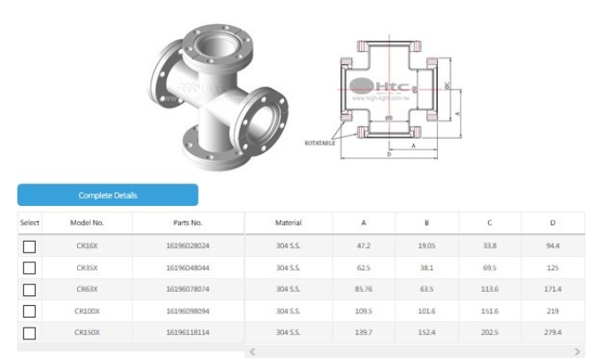 CF 4 Way Crosses-Two Flange Rotatable