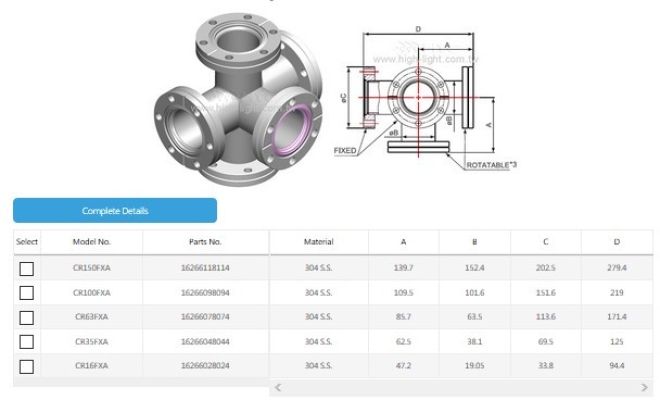 CF 5-Way Crosses-Three Flange Rotatable