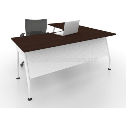 MADISON L-SHAPE OFFICE TABLE METAL A-LEG C/W STEEL MODESTY PANEL MAML 8656 WALNUT (FRONT)