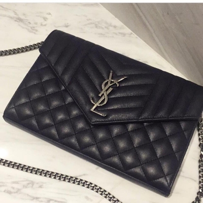 (SOLD) YSL Large Wallet on Chain in Navy Blue