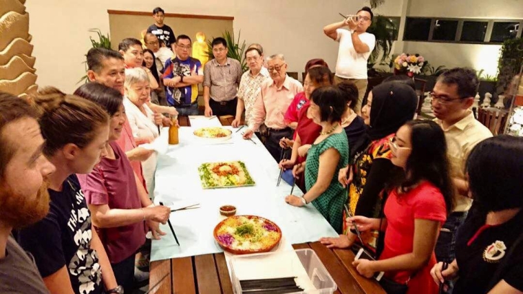 Happy Chinese New Year Laosheng with Tropical fruits