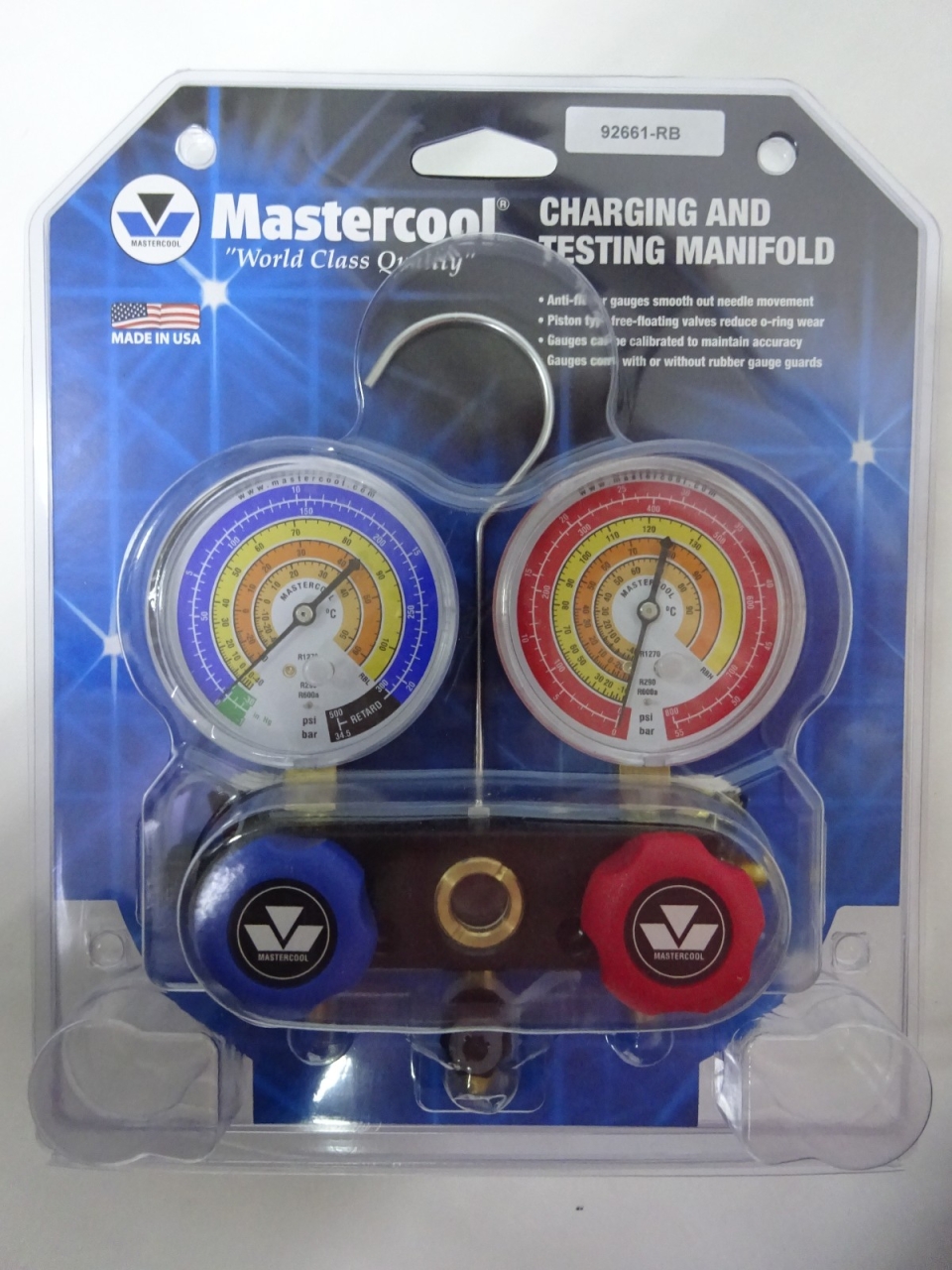 MASTERCOOL 92661-RB 2-WAY ALU. MANIFOLD SET C/W 3-5FT HOSES (R1270, R290, R600A)