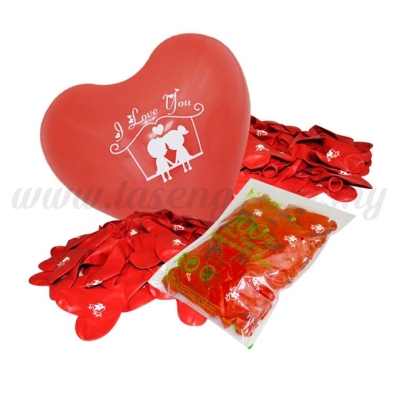 12inch I LOVE YOU 1 Side Heart Shape Printed Balloons 50pcs (B-SR12-ILU50)