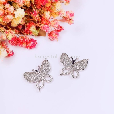 Charm, Double Hanging Butterfly, Code 0283020, White Gold Plated, 2pcs/pkt