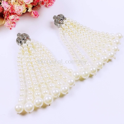 Tassel, Crown Charm & Pearl, Code 04#, White Gold Plated, 2pcs/pkt