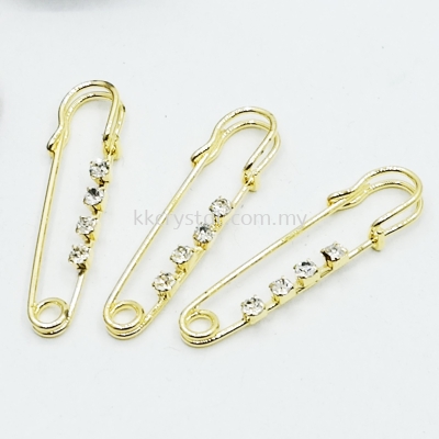 Pin Brooch with Rhinestone, Gold Plating, 005036, 10pcs/pkt