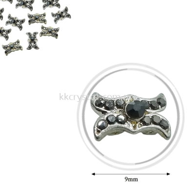 Fashion Rhinestone Diverter, S1032 Silver Jet Hematite 9mm, 10pcs/pkt (BUY 1 GET 1 FREE)