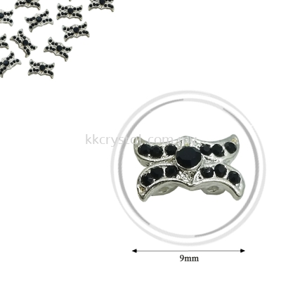 Fashion Rhinestone Diverter, S1032 Silver Black 9mm, 10pcs/pkt (BUY 1 GET 1 FREE)