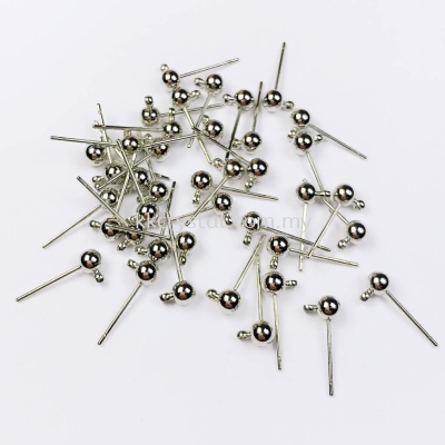 Earstud, 4mm Round Ball with Loop, Plated, 40pcs/pkt